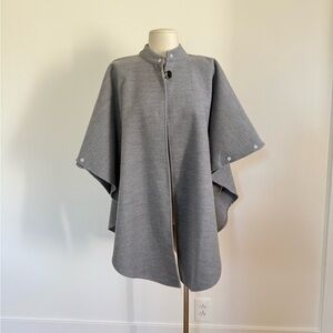 Gray Cape Coat Minimalist Button Front Poncho Swing Jacket